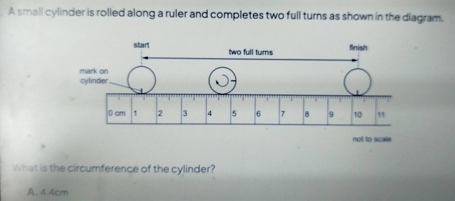 Solved: A small cylinder is rolled along a ruler and completes two full ...