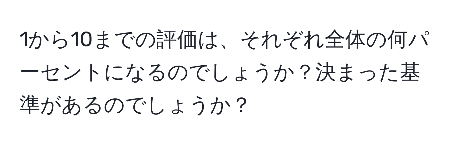 1から10までの評価は、それぞれ全体の何パーセントになるのでしょうか？決まった基準があるのでしょうか？