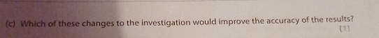 Which of these changes to the investigation would improve the accuracy of the results? (1)