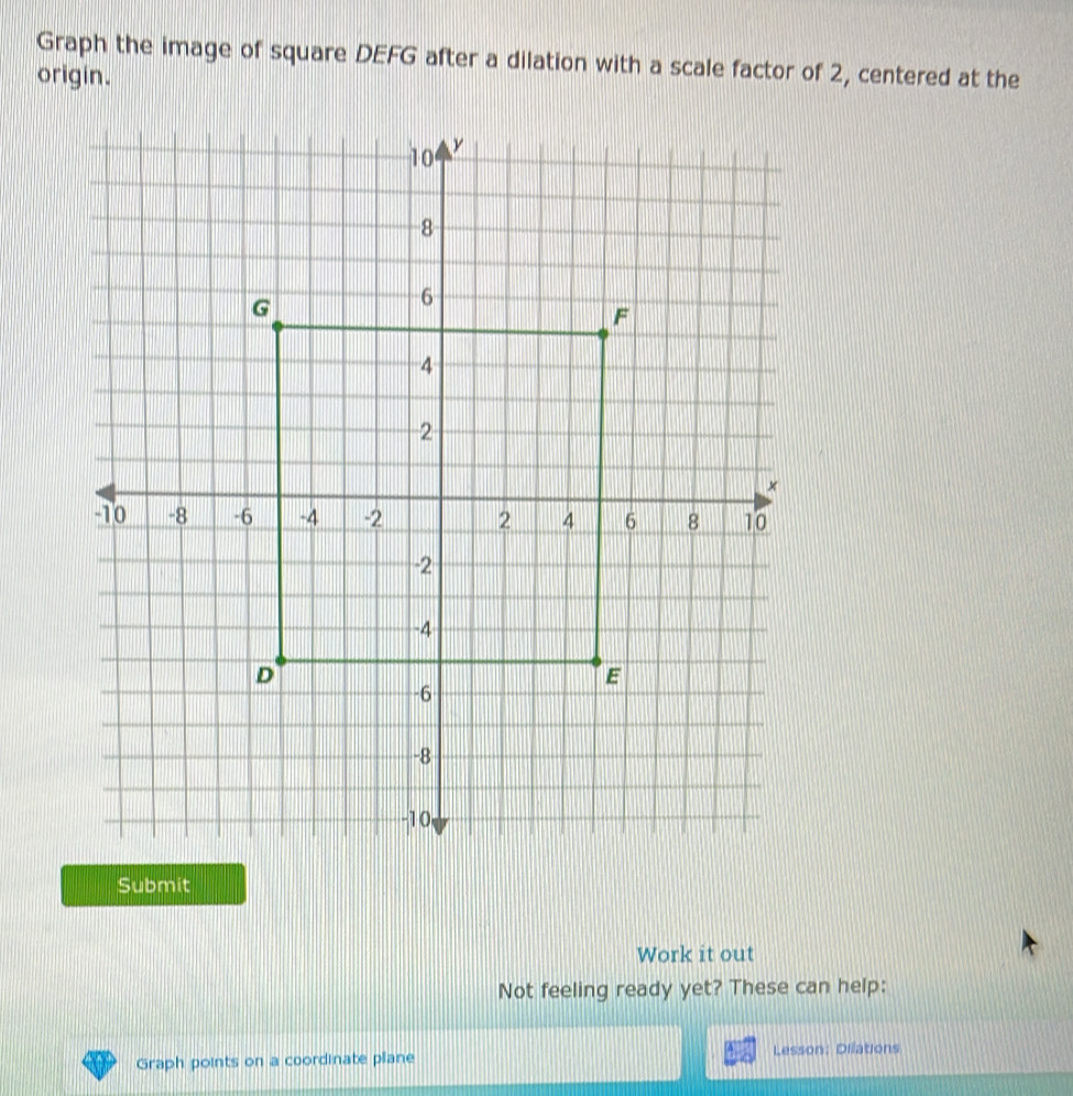 Solved: Graph the image of square DEFG after a dilation with a scale ...