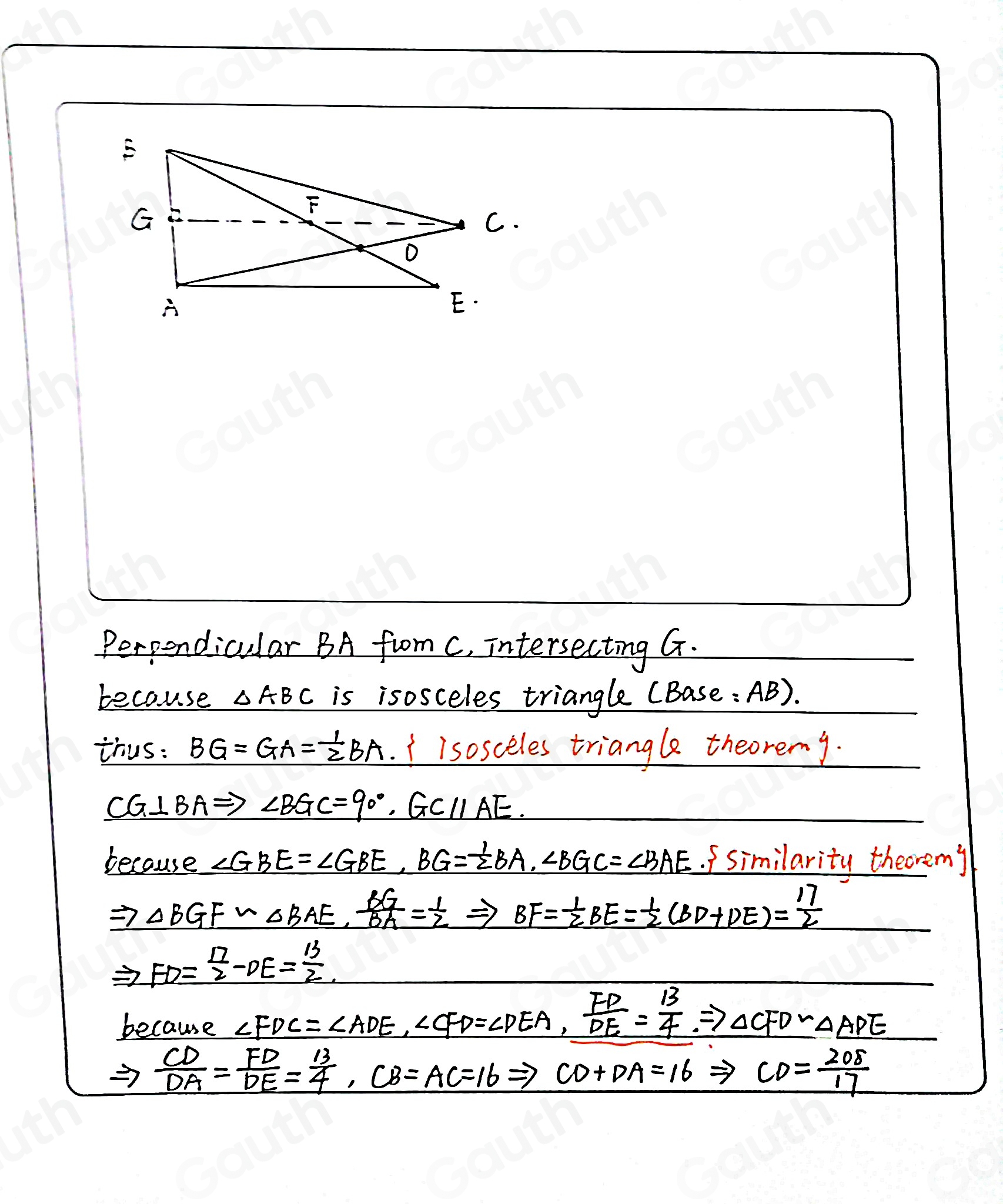 Solved: ABC is an isosceles triangle with base AB. D is a point on AC ...