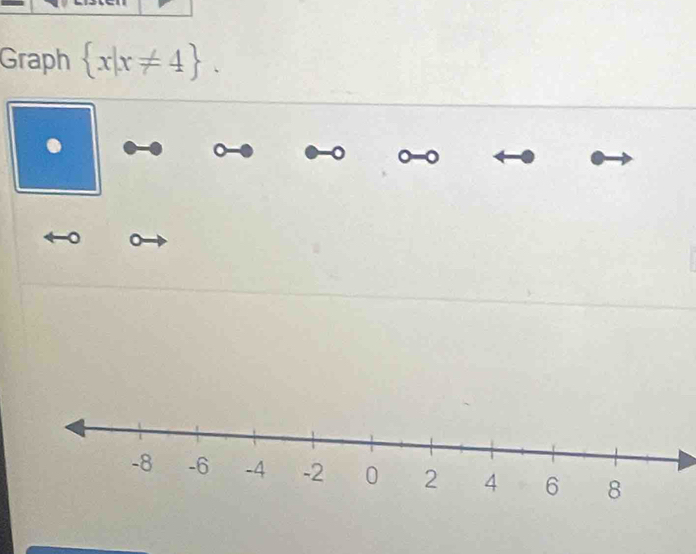 Graph  x|x!= 4. 
. 
。 0 -0