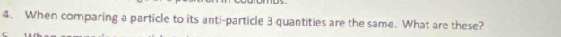 When comparing a particle to its anti-particle 3 quantities are the same. What are these?