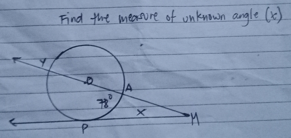 Find the measure of onknown angle (t)