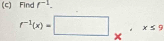 Find f^(-1).
r^(-1)(x)=□ _x, x≤ 9