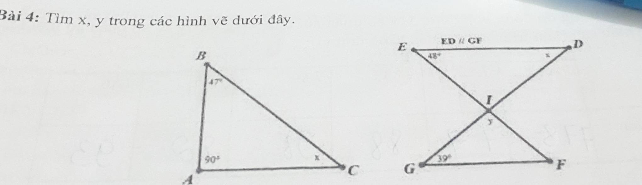 Tìm x, y trong các hình vẽ dưới đây.