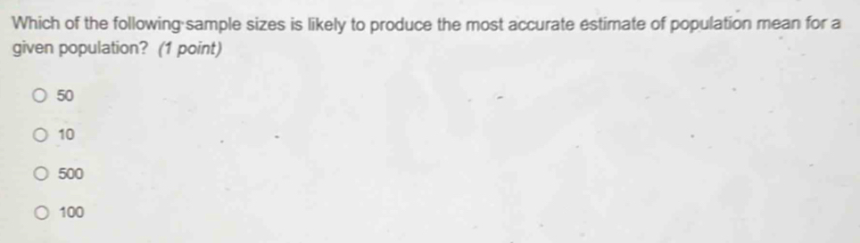 Solved: Which of the following sample sizes is likely to produce the ...