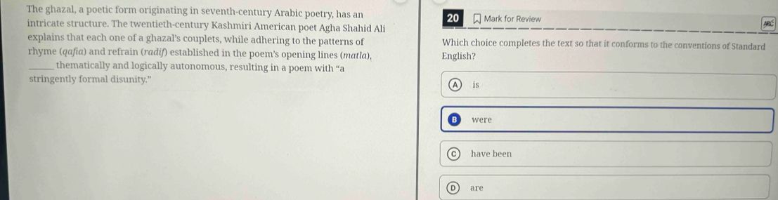 Solved: The ghazal, a poetic form originating in seventh-century Arabic ...