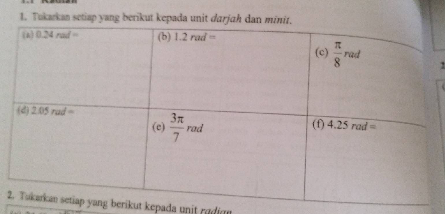 Tukarkan setiap yang berikut kepada unit darj
2
2berikut kepada unit radign