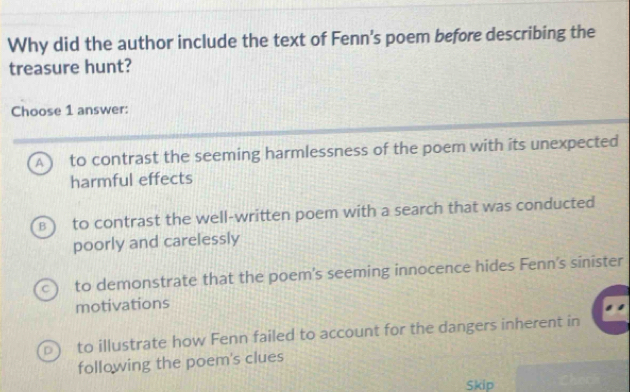 Solved: Why did the author include the text of Fenn's poem before ...