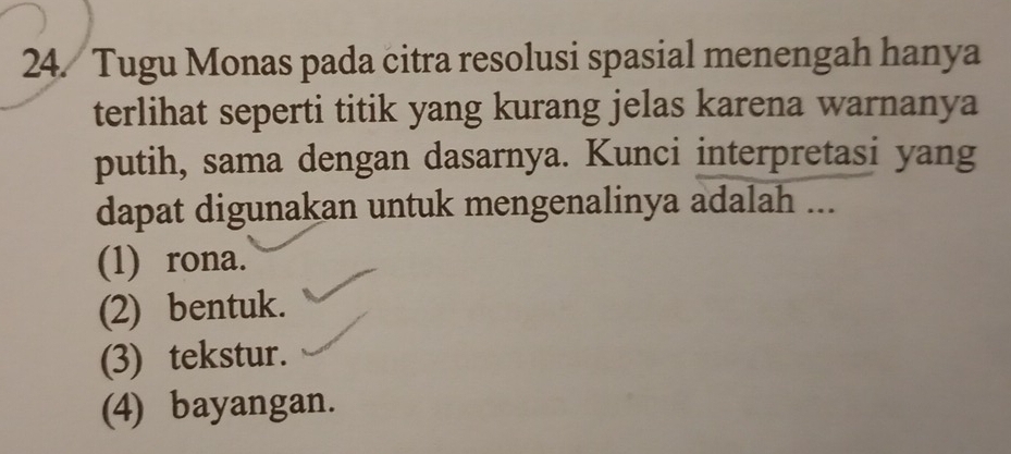 Telah dijawab:Tugu Monas pada citra resolusi spasial menengah hanya ...