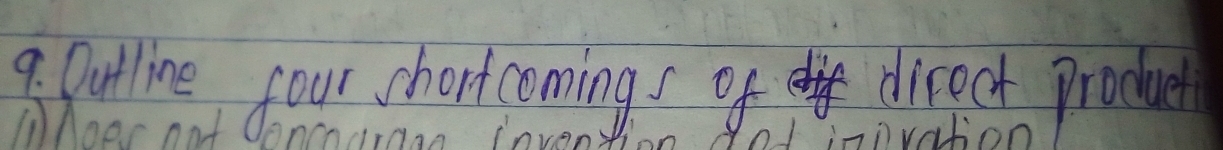 Outline four shortcomings of direc product 
①ioes oot oncodraaa inven o1 inivation