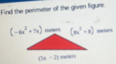 Find the perimeter of the given figure.
meters
(5x-2)