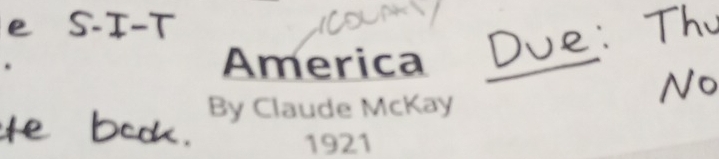 America 
No 
By Claude McKay 
ρ 
1921