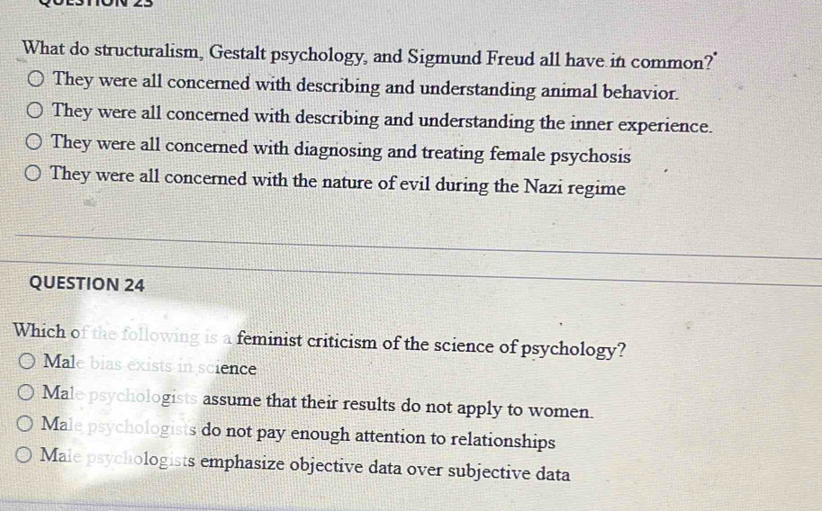Solved: What do structuralism, Gestalt psychology, and Sigmund Freud ...