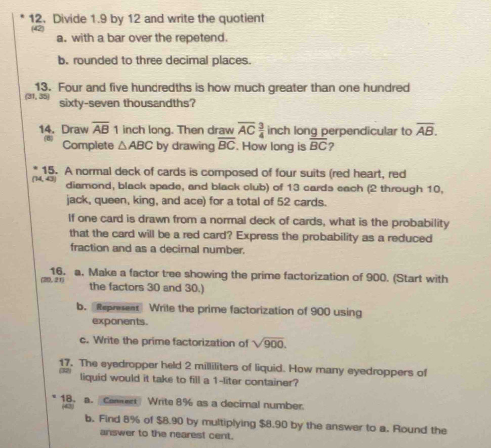 Solved: Divide 1.9 by 12 and write the quotient (42) a. with a bar over ...