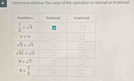 Determine whether the value of the operation is rational or irrational.