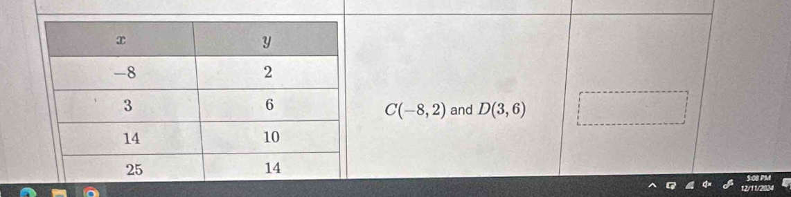 C(-8,2) and D(3,6)
12/11/2034