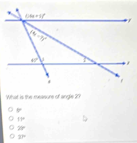 What is the measure of angle 2?
6°
11°
28°
31°