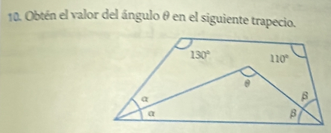 Obtén el valor del ángulo θ en el siguiente trapecio.