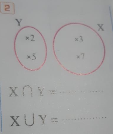 2
Y
x
×2
* 3
* 5
×7
X∩ Y= _ □  
.2 
_ X∪ Y=