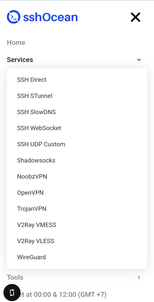 sshOcean X
Home
Services
SSH Direct
SSH STunnel
SSH SlowDNS
SSH WebSocket
SSH UDP Custom
Shadowsocks
NoobzVPN
OpenVPN
TrojanVPN
V2Ray VMESS
V2Ray VLESS
WireGuard
Tools
et at 00:00 & 12:00 (GMT +7)