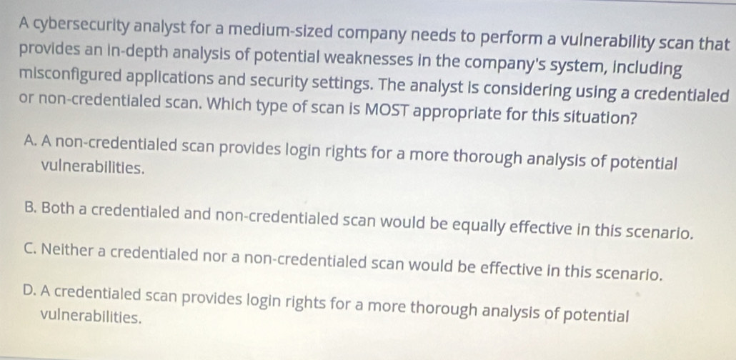 Solved: A cybersecurity analyst for a medium-sized company needs to ...