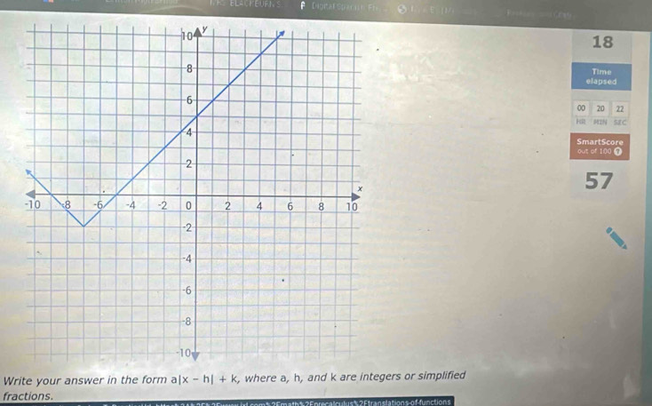 ELACKEURI Dional Sparn ò  E  B    Crx9
18
Time
elapsed
00 20 22
HR MIN SEC
SmartScore
out of 100 7
57
Write your answer in the form a rs or simplified
fractions.