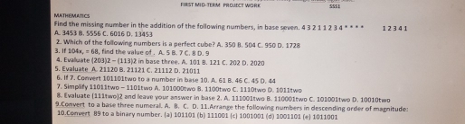 Solved: FIR:ST MID- TERM PROUECT WORK 5551 MUATHEMATICS Find the ...