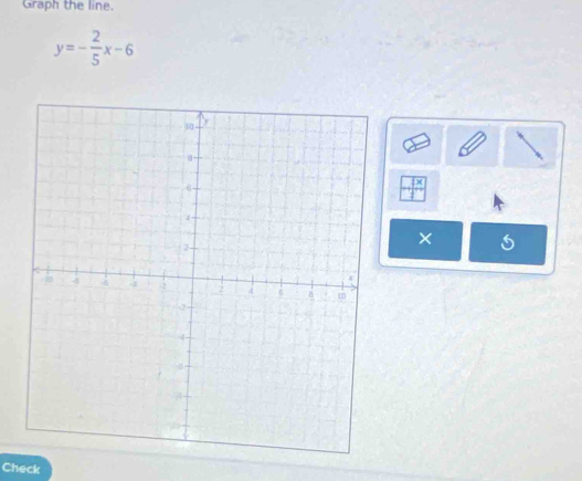 Graph the line.
y=- 2/5 x-6
× 
Check