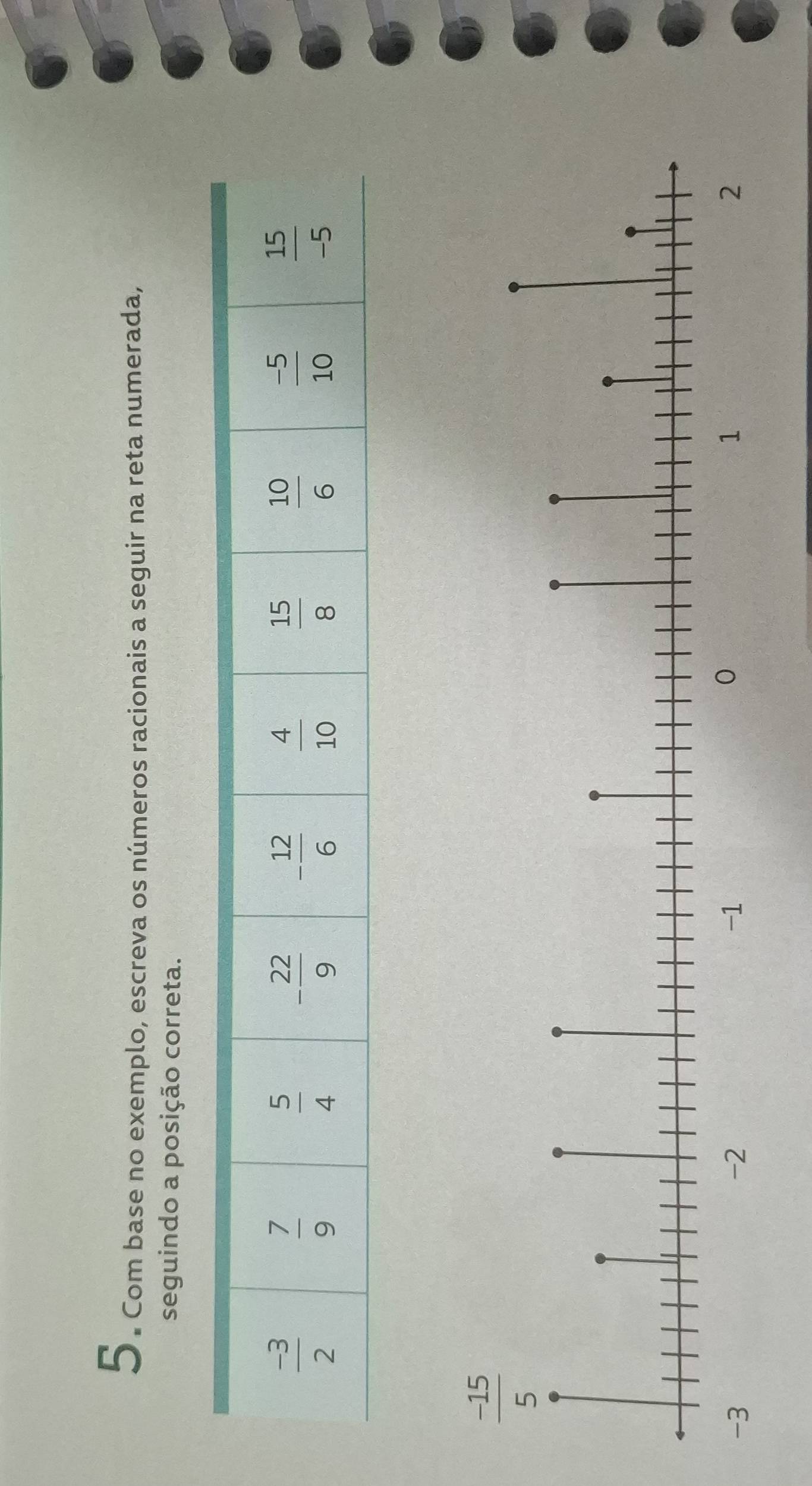 Com base no exemplo, escreva os números racionais a seguir na reta numerada,
seguindo a posição correta.