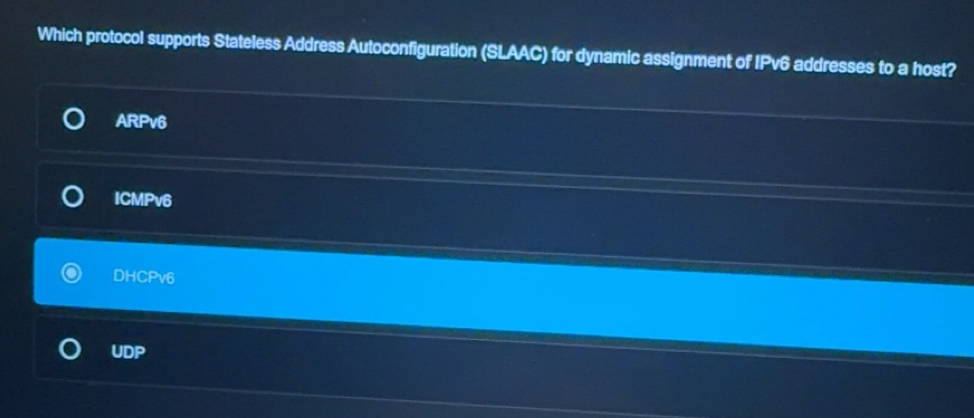 Solved: Which protocol supports Stateless Address Autoconfiguration ...