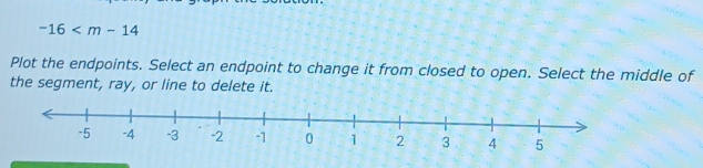 -16
Plot the endpoints. Select an endpoint to change it from closed to open. Select the middle of 
the segment, ray, or line to delete it.