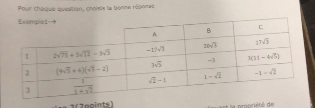 Pour chaque question, choisis la bonne réponse
n o  n ts )
ant la propriété de