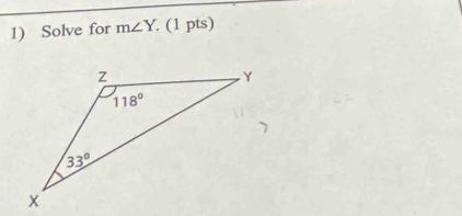 Solve for m∠ Y. (1 pts)