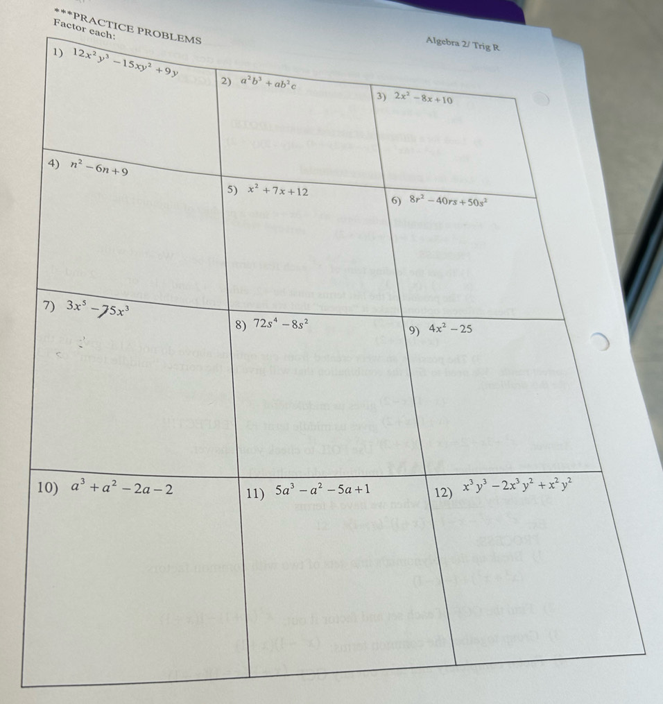 PRACTICE PROB
Factor each