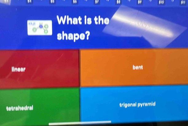 What is the
shape?
linear bent
tetrahedral trigonal pyramid