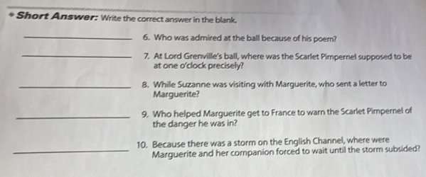 Solved: Short Answer: Write the correct answer in the blank. _ 6. Who ...