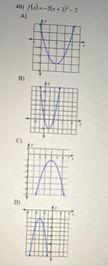 f(x)=-2(x+3)^2-2
A) 
B) 
C) 
D