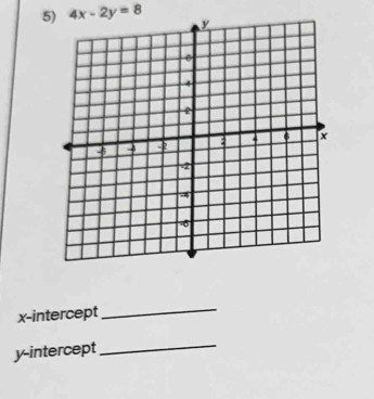 4x-2y=8
x-intercept 
_ 
y-intercept_