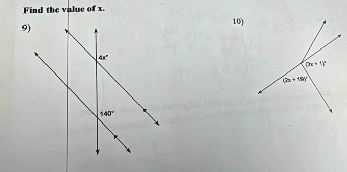 Find the value of x.
10)
9)