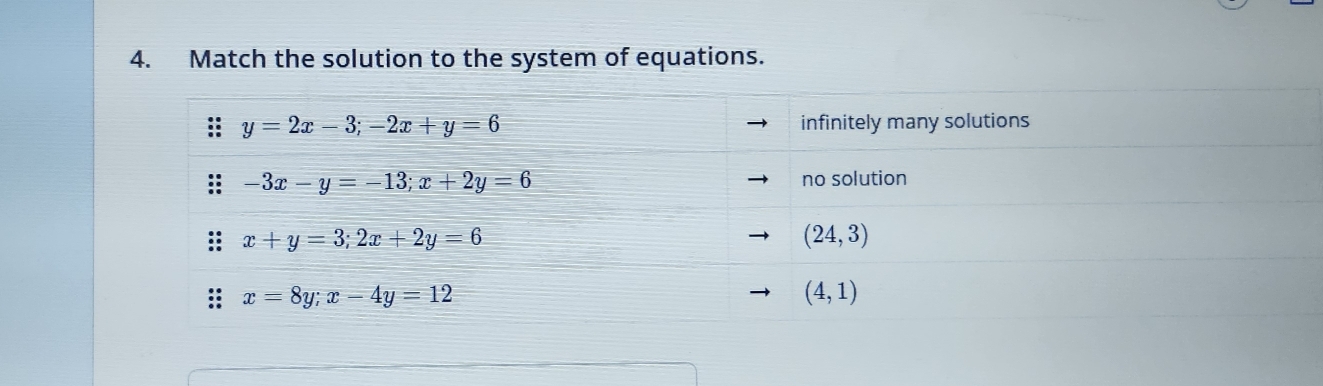 Match the solution to the system of equations.