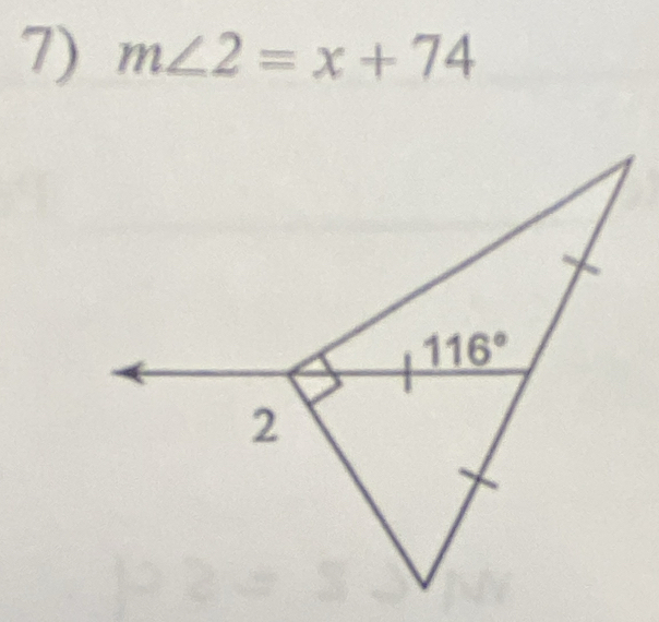 m∠ 2=x+74