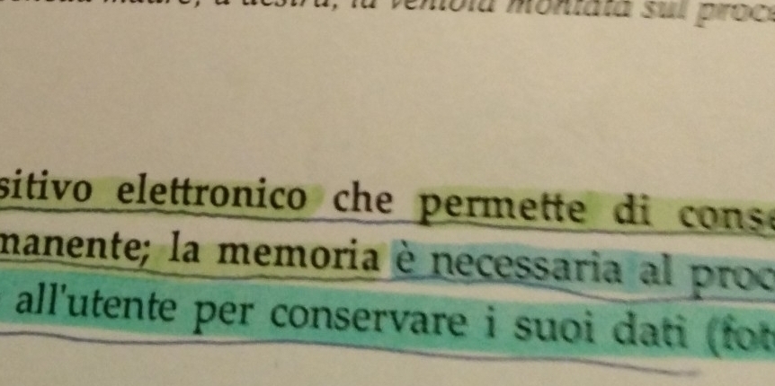 a montata sul proc 
sitivo elettronico che permette di conse 
manente; la memoria è necessaria al proc 
all'utente per conservare i suoi dati (fot