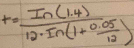 r=frac ln (1.4)12· In(1+ (0.05)/12 )