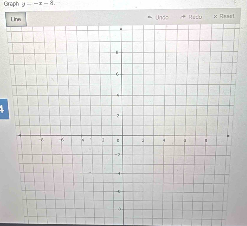 Graph y=-x-8. 
Undo 
Line Redo × Reset