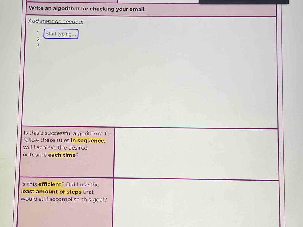 Write an algorithm for checking your email: