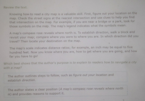 Solved: Review the text. Knowing how to read a city map is a valuable ...