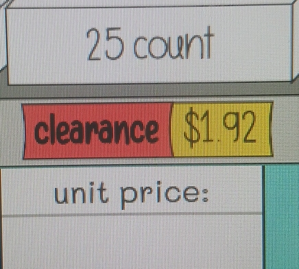 count 
clearance $1:92
unit price: