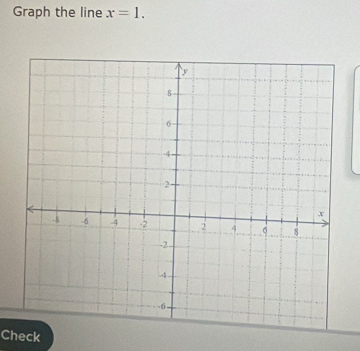 Graph the line x=1. 
Check